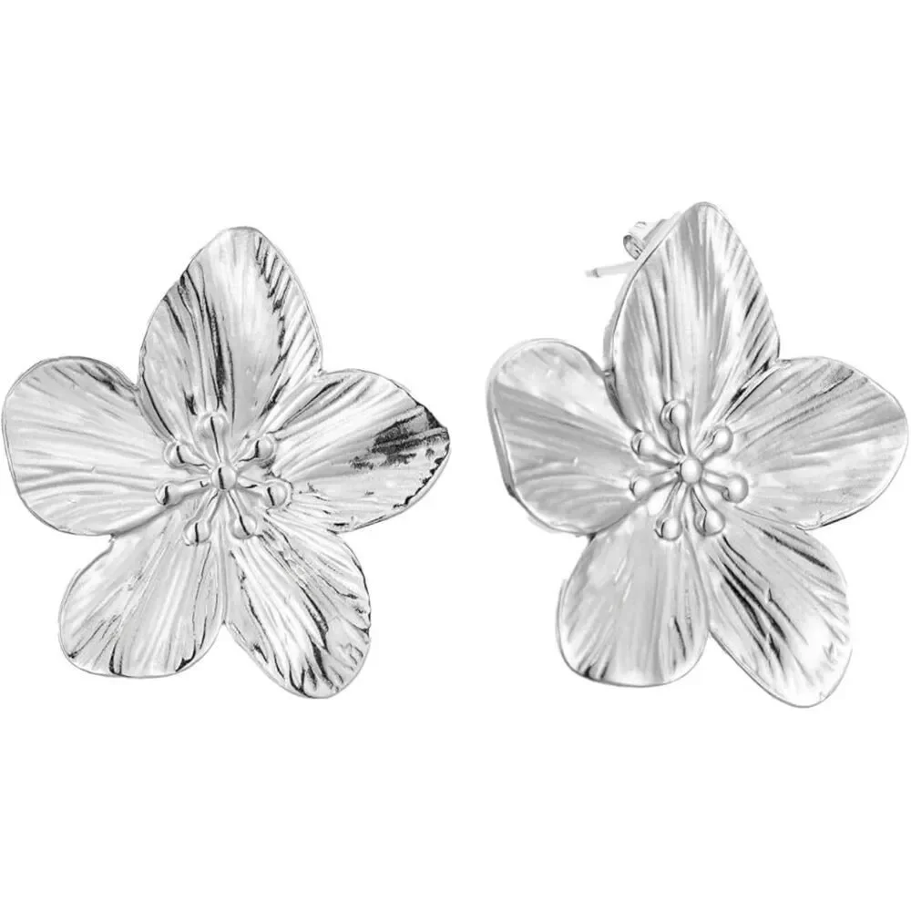 18K Gold Plated Statement Silver Earring Studs Hypoallergenic Big Floral Jewelry